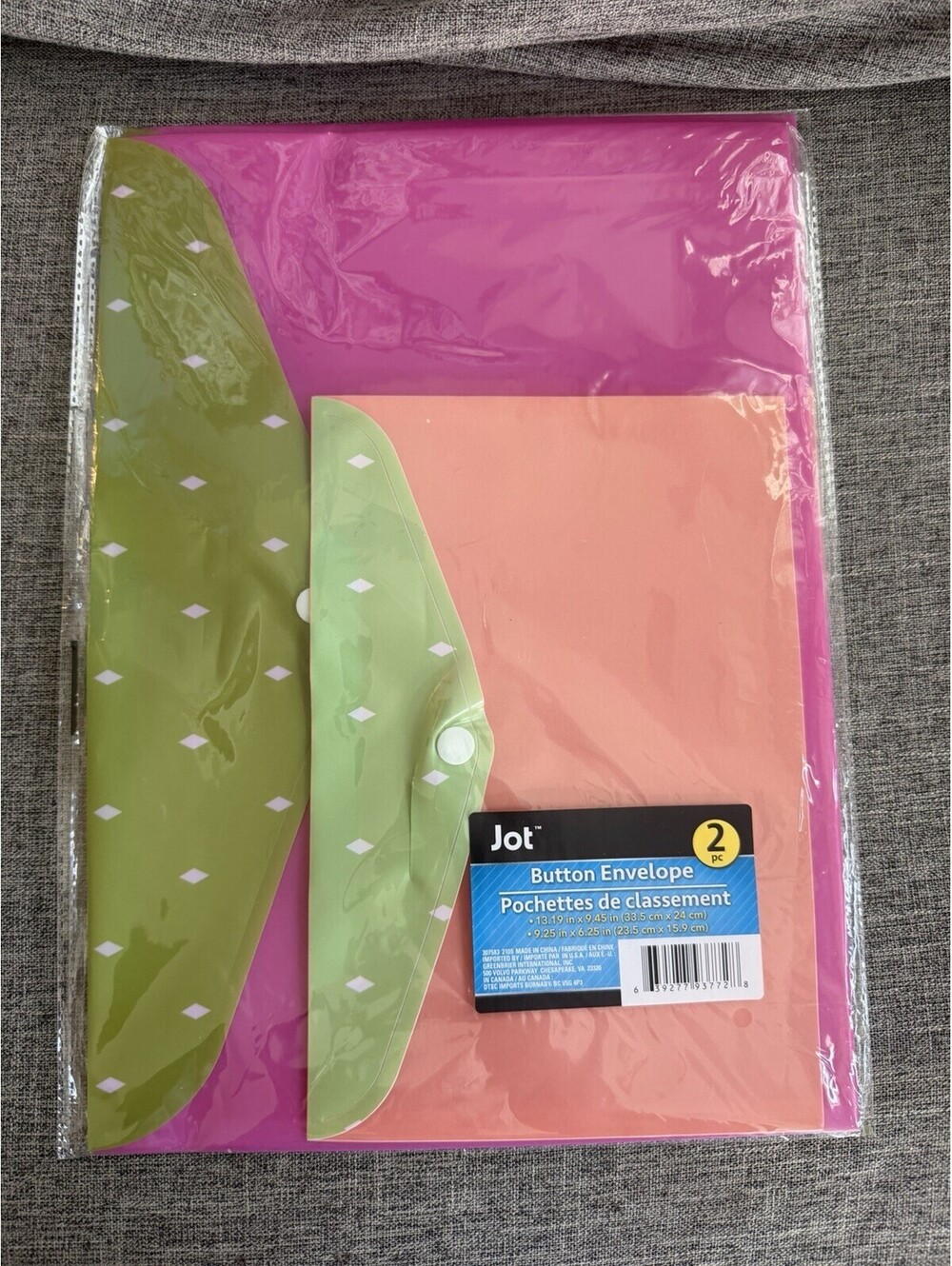 Jot Snap Button Envelopes 2 Ct Pink Orange Diamonds 2 Sizes New